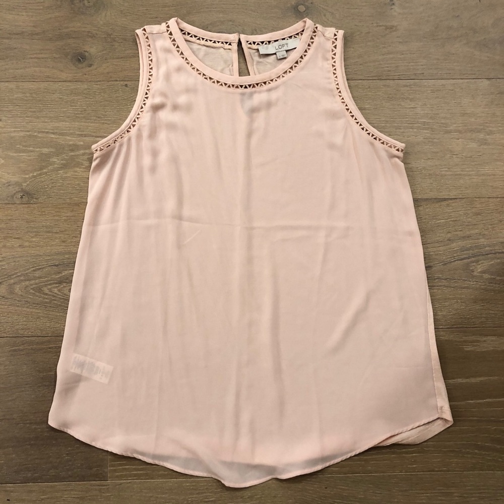 Loft sleeveless pale pink top w geometric cutouts